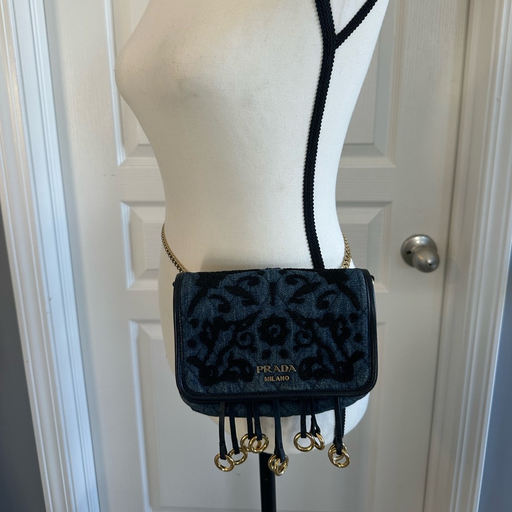 PRADA  Denim Corsaire Waist / Crossbody Bag 2017 Collection RARE Authentic- Dust - Picture 9 of 16